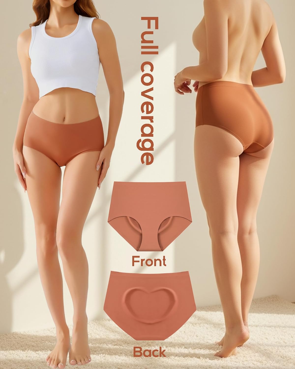 ROSYCORAL High Waisted Seamless Underwear for Women Full Coverage Hiphugger High Rise Silky No Show Briefs Panties 6 Pack - Image 2