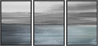 SIGNWIN Framed Canvas Print Wall Art Set Abstract Stormy Sky Over Ocean Sea Nature Wilderness Illustrations Modern Art Rustic Landscape Relax/Calm for Living Room, Bedroom, Office - 24"x36"x3 Black