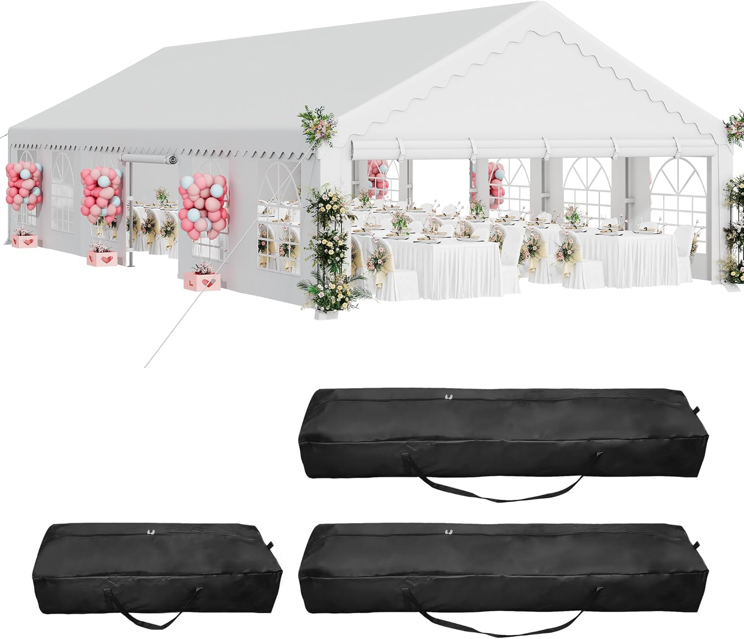 DWVO 20x40ft Party Tent Outdoor Heavy Duty Wedding Event Shelters Galvanized Canopy with Upgraded Large Roof, 3 Storage Bags,Removable PVC Sidewalls, White