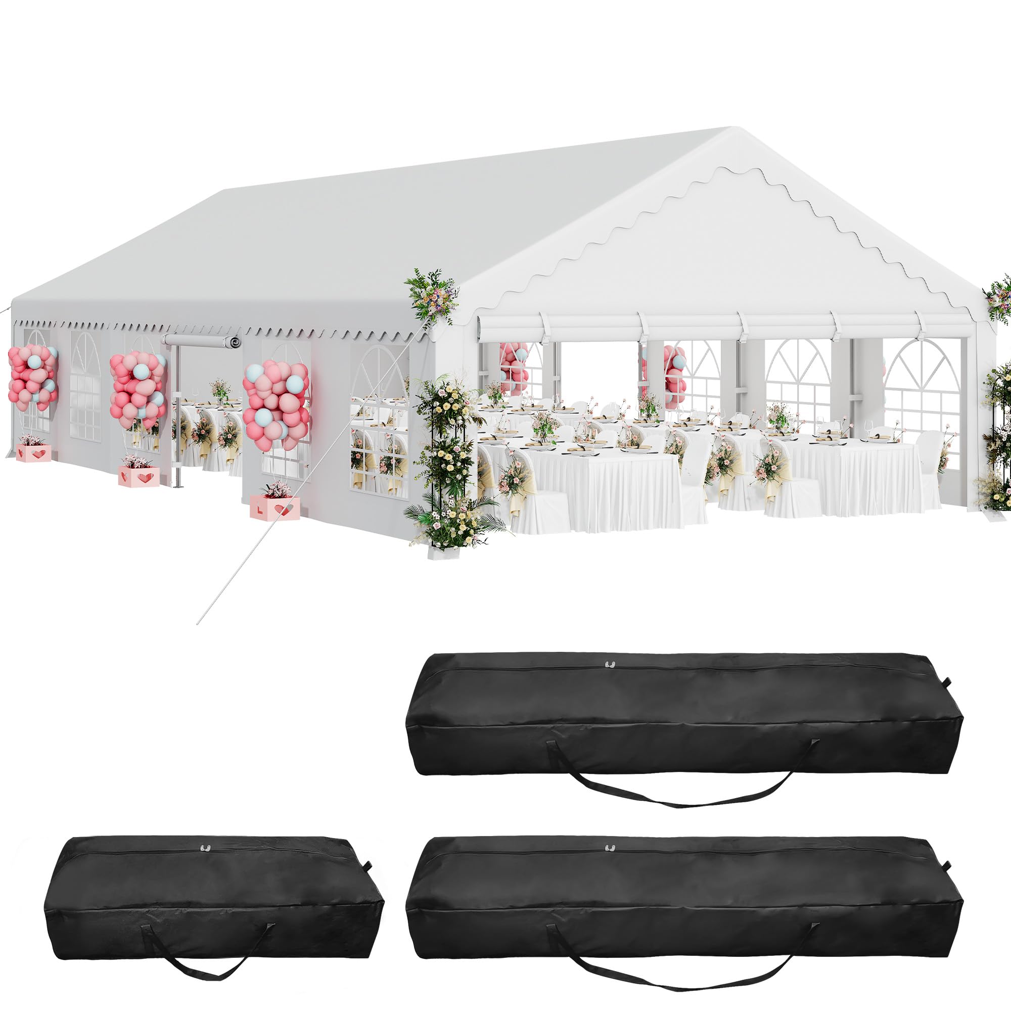 Photo 1 of **Only one box** 3 BOXES**COMPLETE SET**DWVO 20x40ft Party Tent Outdoor Heavy Duty Wedding Event Shelters Galvanized Canopy with Upgraded Large Roof, 3 Storage Bags,Removable PVC Sidewalls, White