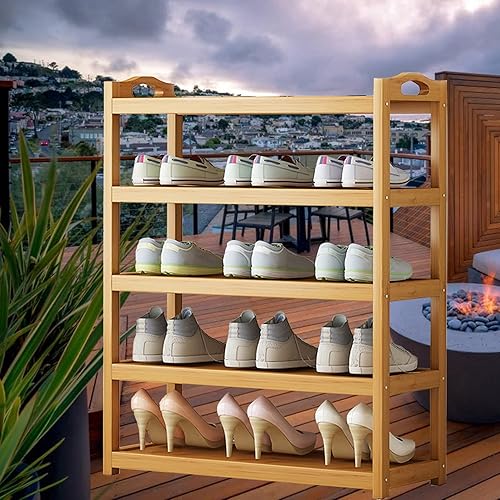 Miniatura 1 de ZYFA Zapatero de entrada, organizador de almacenamiento de zapatos, torre multifuncional de madera, estante de bambú organizador de zapatos para