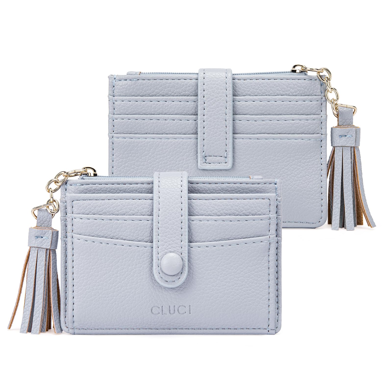 CLUCI Small Womens Wallet RFID Blocking Credit Card Holder with ID Window Leather Slim Card Wallets for Women Light Blue