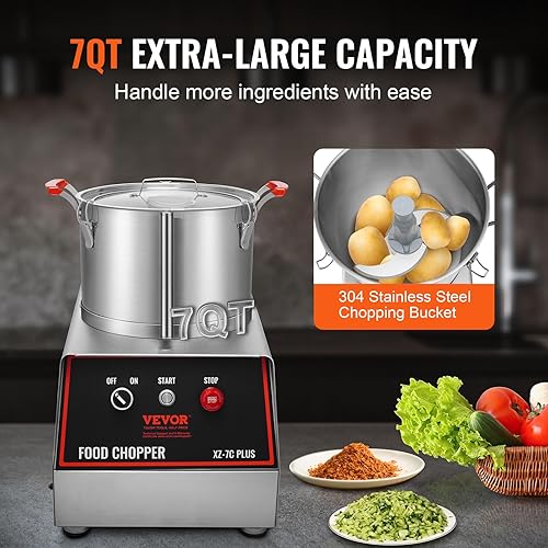 Miniatura 3 de VEVOR Procesador de alimentos y picador de verduras, cuenco de 7 cuartos de galón, picador de alimentos de acero inoxidable de grado alimenticio de