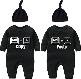 Culbutomind Baby Twins Body Twin Thing Divertente Baby Outfit Cute Baby Tutina con cappello Set Nero Pt 6 mesi