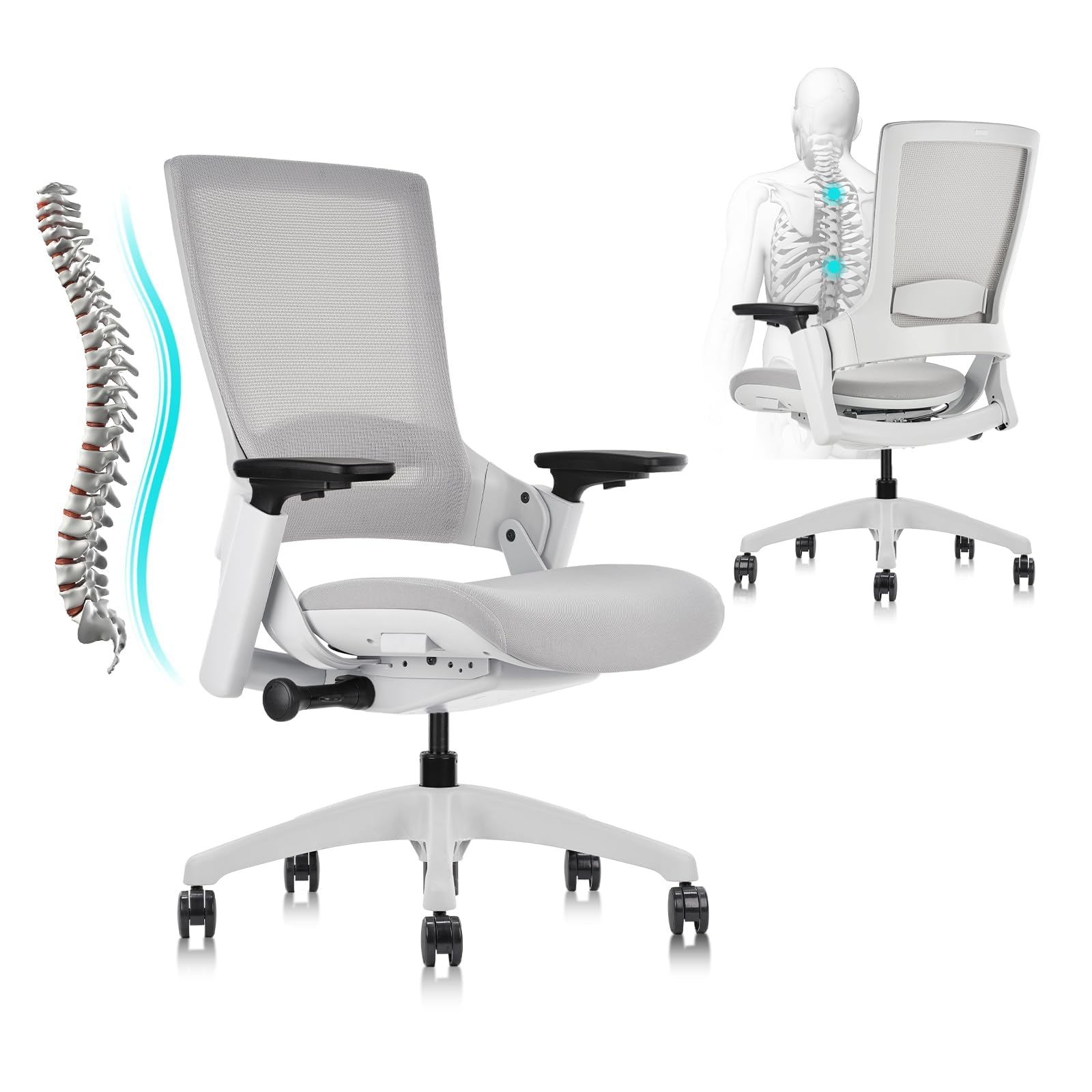 CLATINA Office Chair Swivel Executive Chair, Adjustable Ergonomic Computer Chair with 3D Armrest and Lumbar Support, Mesh Backrest Task Chair for Home Office Conference Room Studio, 2 Pack