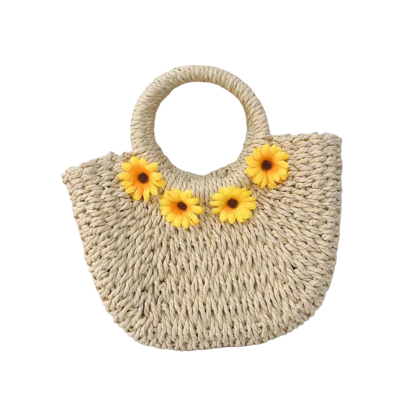 Bohemian Woven Handbag Detachable Shoulder Strap Summer Beach Tote Bag Beige-image-38