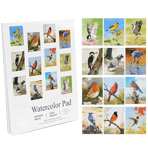 RGBMIX 12 Sheets Bird Watercolor Paper Book 6x8'' Watercoloring Paper