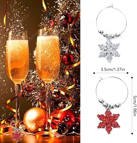 Miniatura 2 de Abalorios de copa de vino de copo de nieve de Navidad, anillos para copas de tallo, copo de nieve, vacaciones, etiqueta de vino, identificadores de