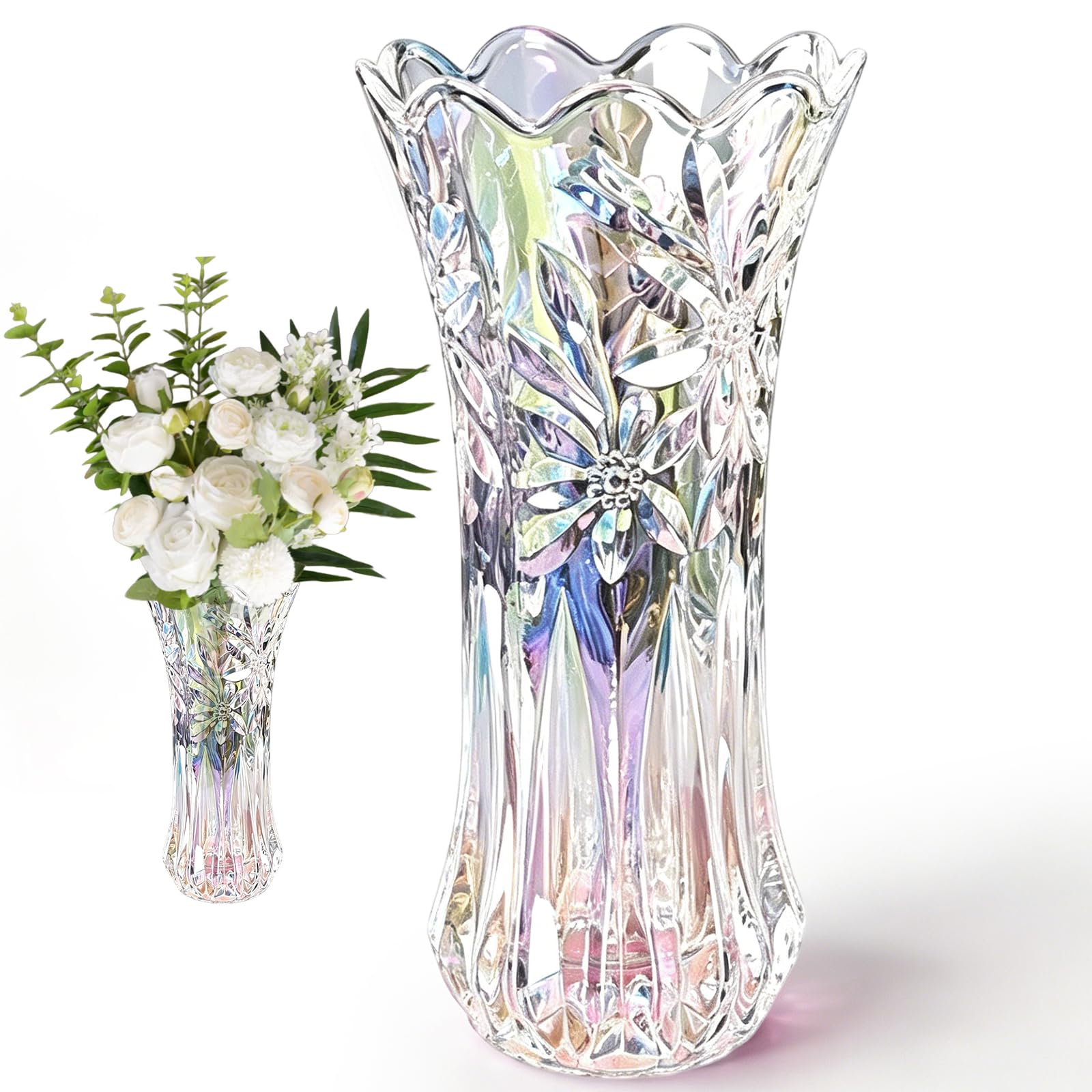 Jarrón de cristal transparente de 24 cm de pared gruesa estable para flores