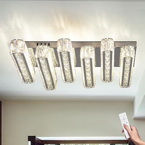 CXGLEAMING Candelabro LED regulable de 9.8 pulgadas de cristal, mini lámpara de techo redonda moderna, lámpara de montaje empotrado para sala de