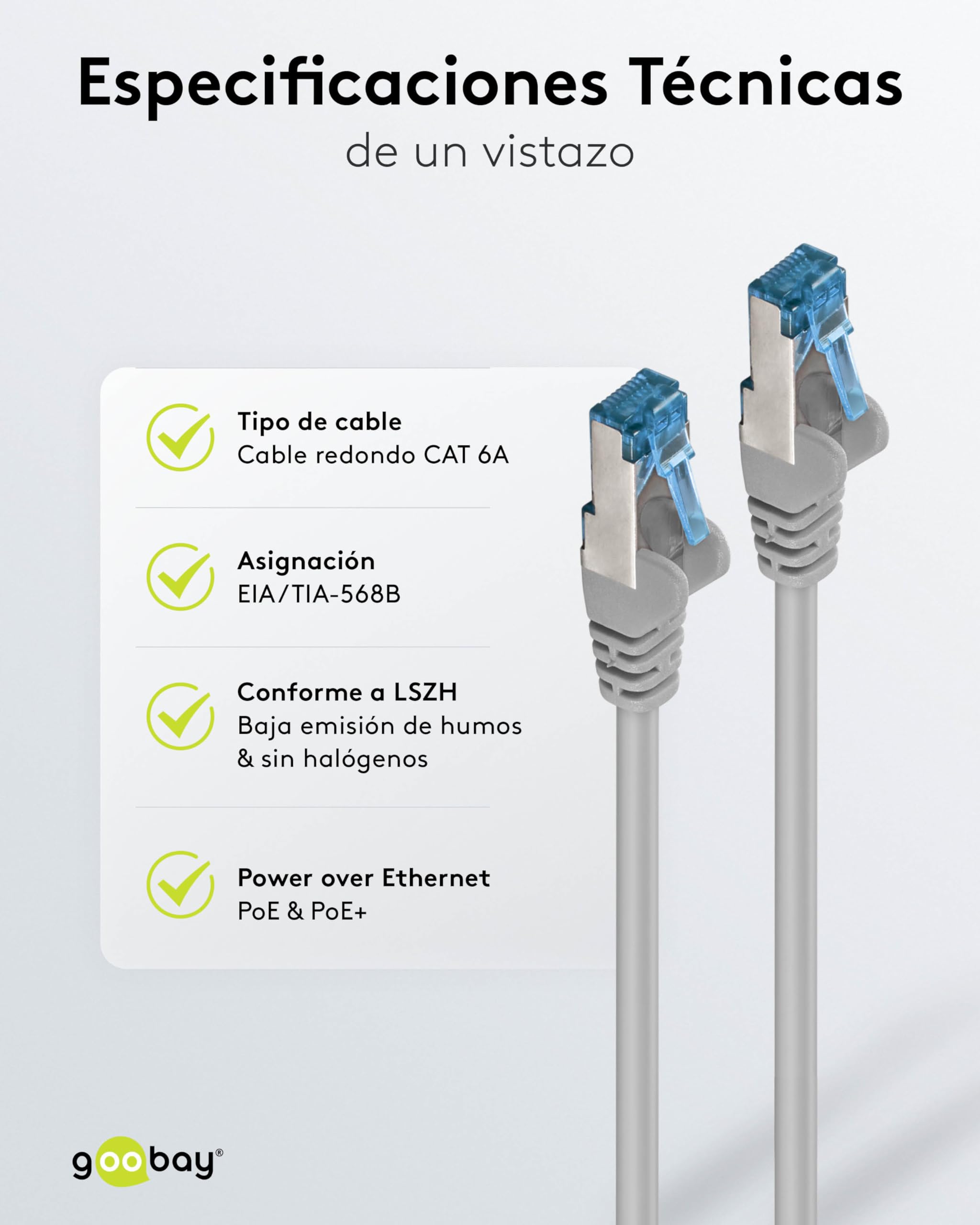 Goobay Cable de conexión CAT 6a, cable Ethernet, doble blindaje, S-FTP hasta 10000 Mbits, 500 Mhz, libre de halógenos, conectores RJ-45, contactos chapados en oro, 92693, 20 m, gris