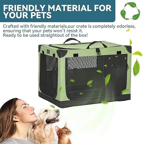 Vista 98 de PETSFIT Jaula plegable para perros, con cubierta de tela ajustable patentada, puertas de malla a prueba de mordeduras y con bloqueo, base Gris