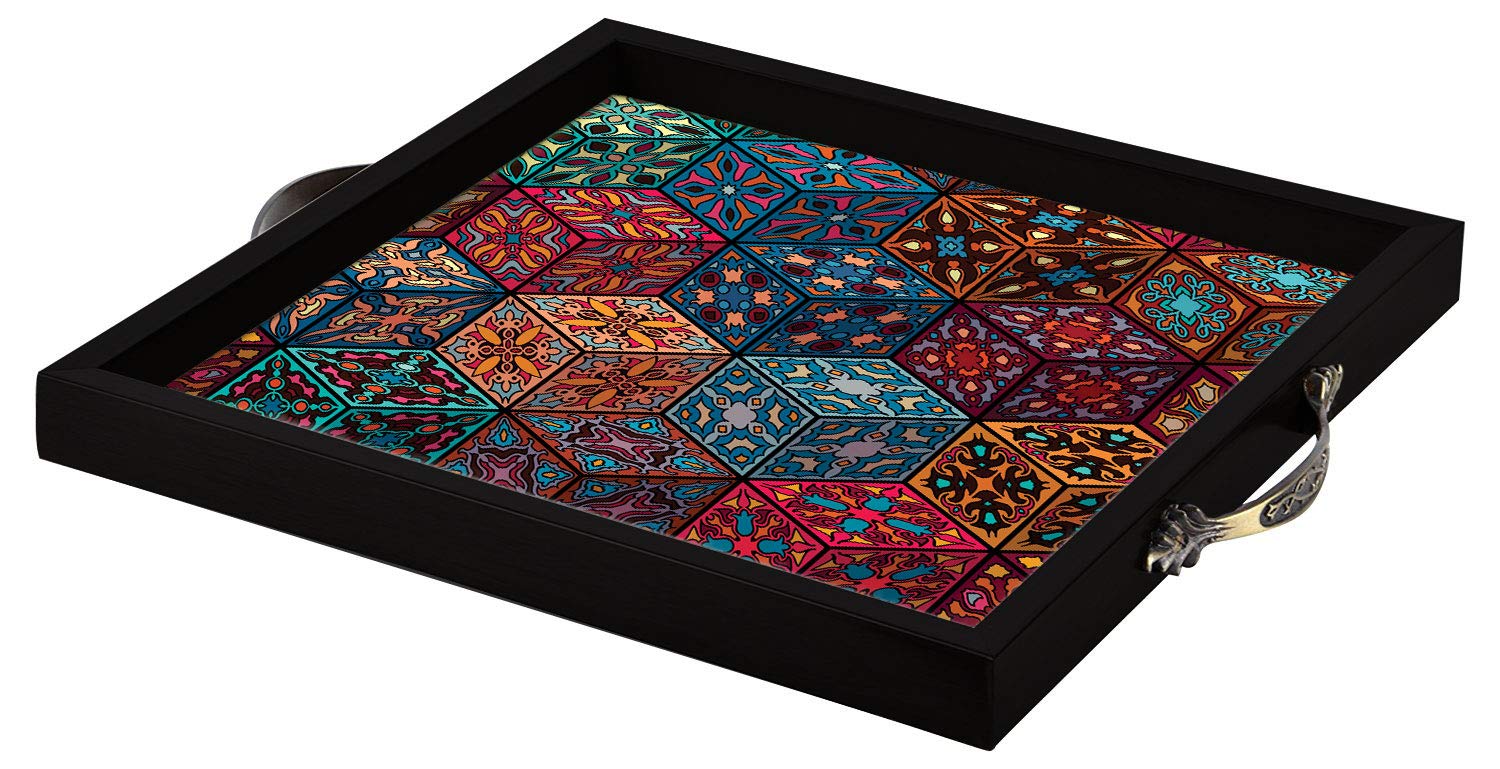 TECHBITEWooden Serving Tray,1 Piece, 36 cm x 36 x cm x 4 cm(Black Colour)