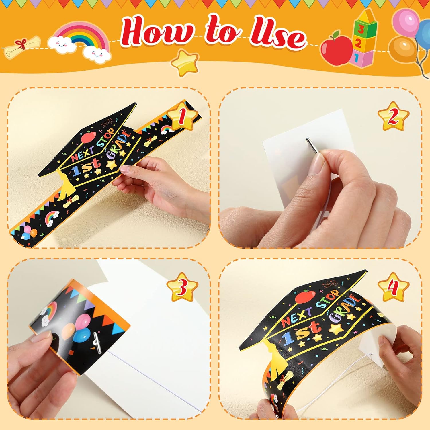 Karenhi 72 Pcs Paper Supplies - Kindergarten Diploma Certificates, Graduation Crowns and Hats, Kids Classroom Favors