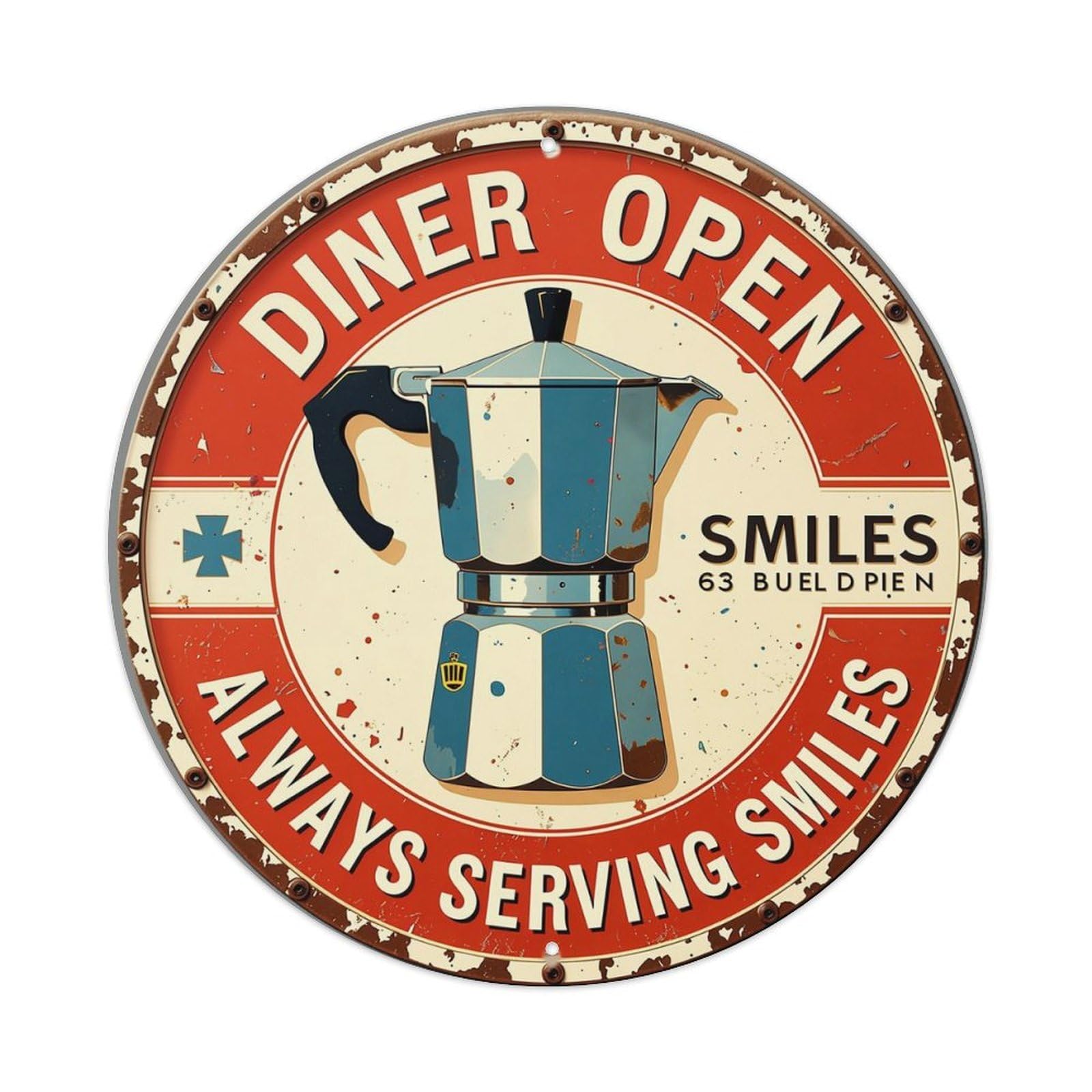 Jdyaojiesheng Vintage Diner Open Smiles Always Serving Round Tin Sign Retro Metal Wall Decor Metal Poster, Home Bar Garage Farmhouse Cafe Wall Art Decoration 8X8inch