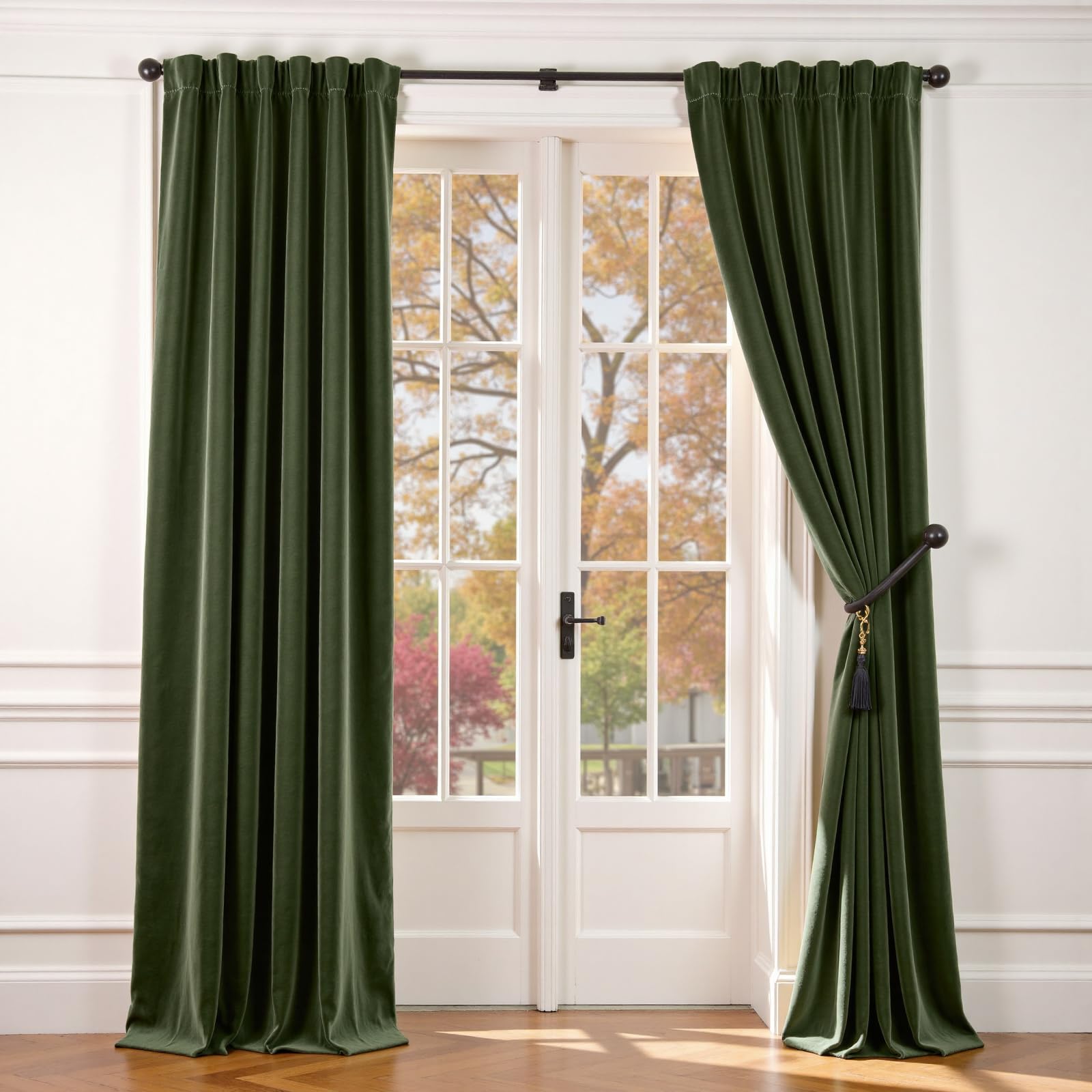 Lazzzy Moss Green Velvet Curtains 96 Inch Long 2 Panels Pocket Blackout Thermal Insulated Room Darkening Curtain Drapes for Bedroom Living Room Soundproof Dark Olive Green Window Curtains