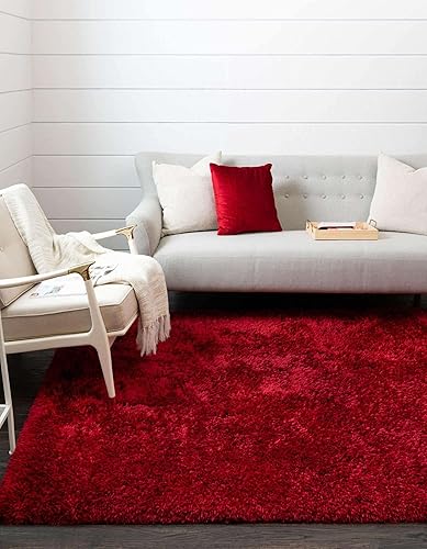 Miniatura 6 de Rugs.com Infinity Collection Alfombra de Área Shag Sólida 4' x 6' Alfombra Shag Merlot Perfecta para Salas de Estar, Comedores Grandes, Planos de