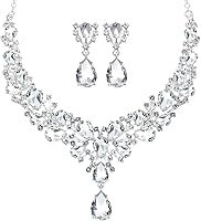 Hicarer Women's Bridal Teardrop Cluster Crystal Necklace Earrings Set - Elegant Wedding Party Jewelry