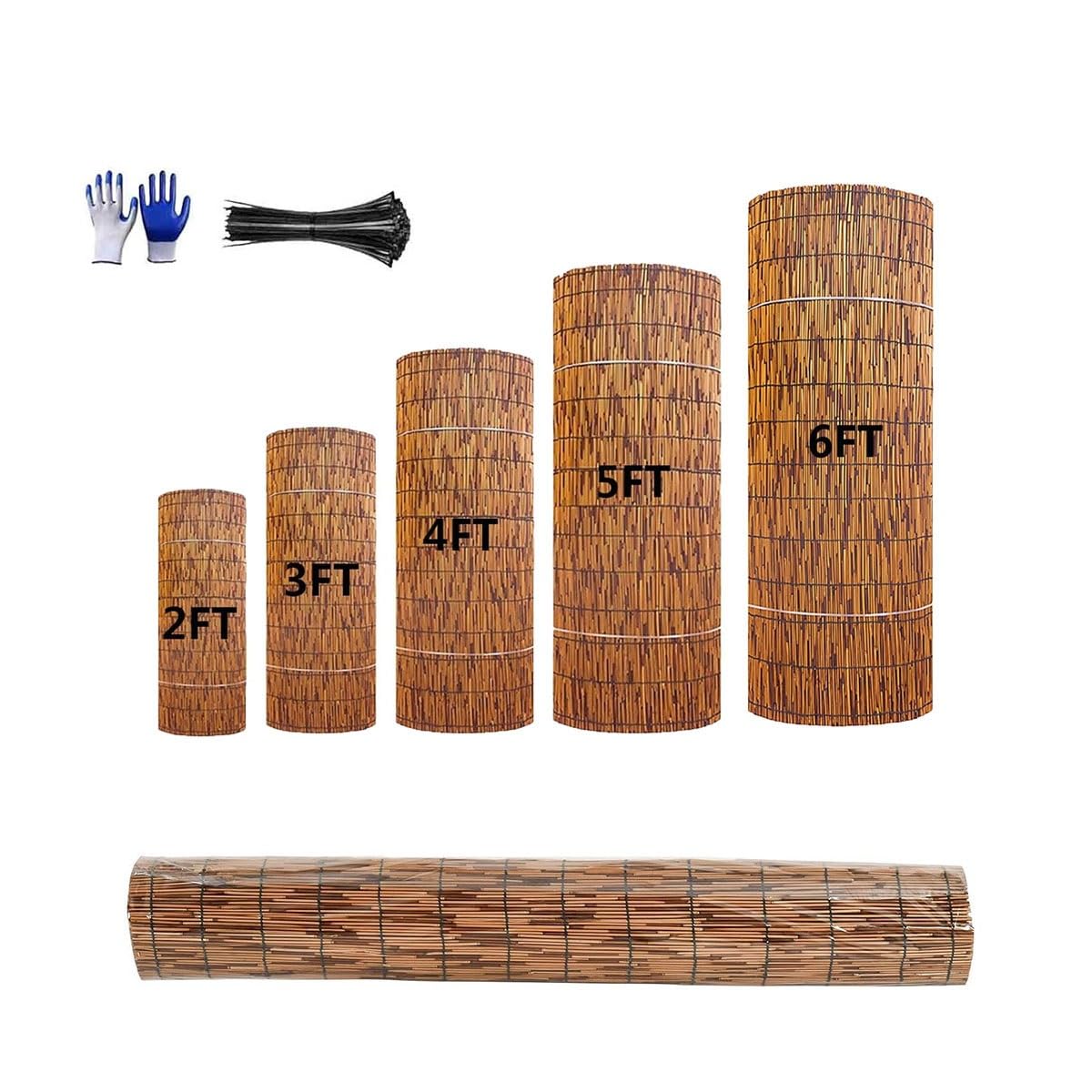 Natural Fencing Rolls, Bamboo Privacy Screen, 1.6ft 2ft 3ft 4ft 6ft Bamboo Fence With Bundle Of Ties And Gloves, Screen Curtain Balcony Fence For Outdoor Backyard Patio