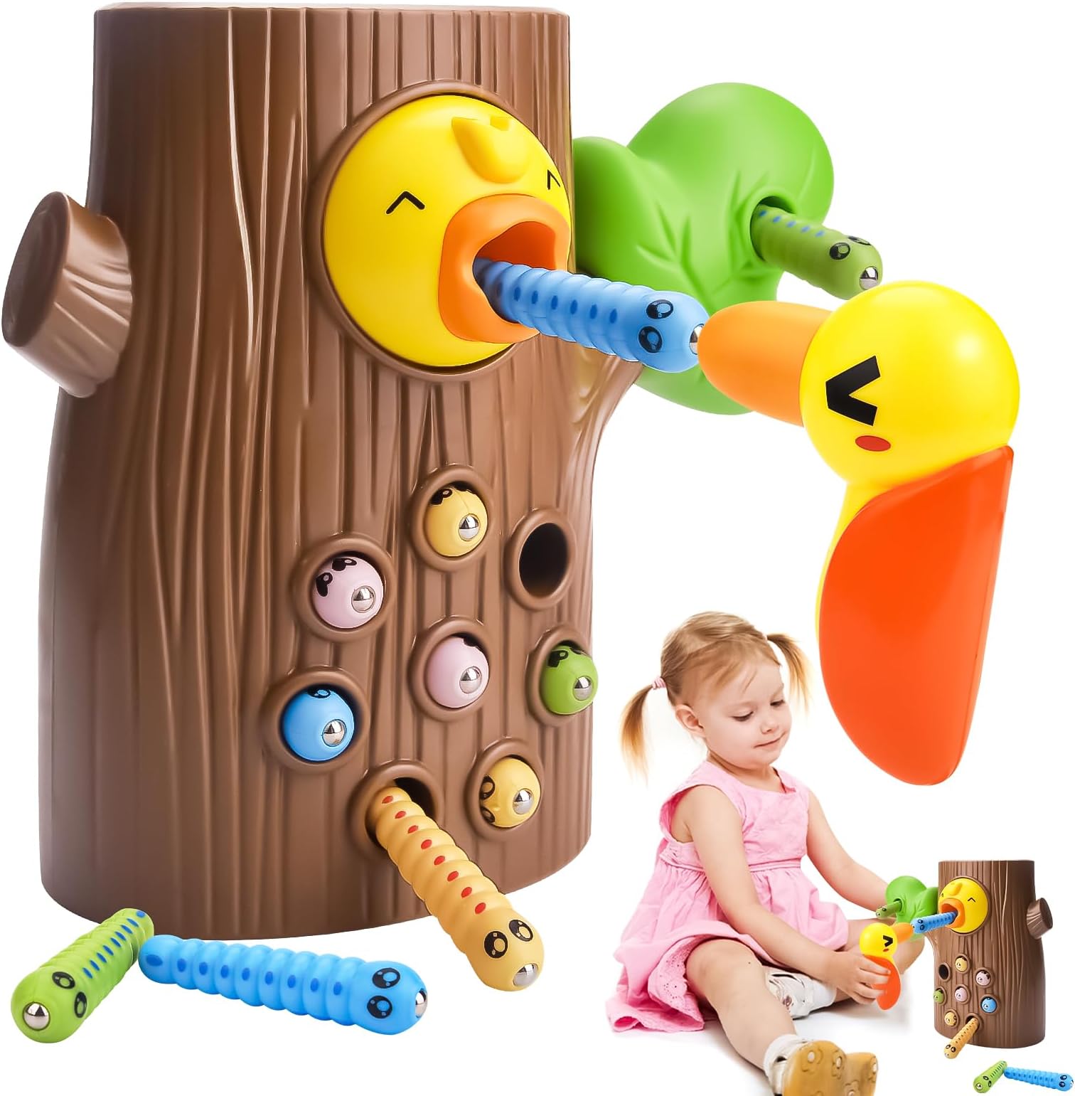 Toddler Magnetic Bird Toys, Woodpecker Worm Toy, Montessori Educational Toy, Childrens Learning Games,Montessori Sensory Toys