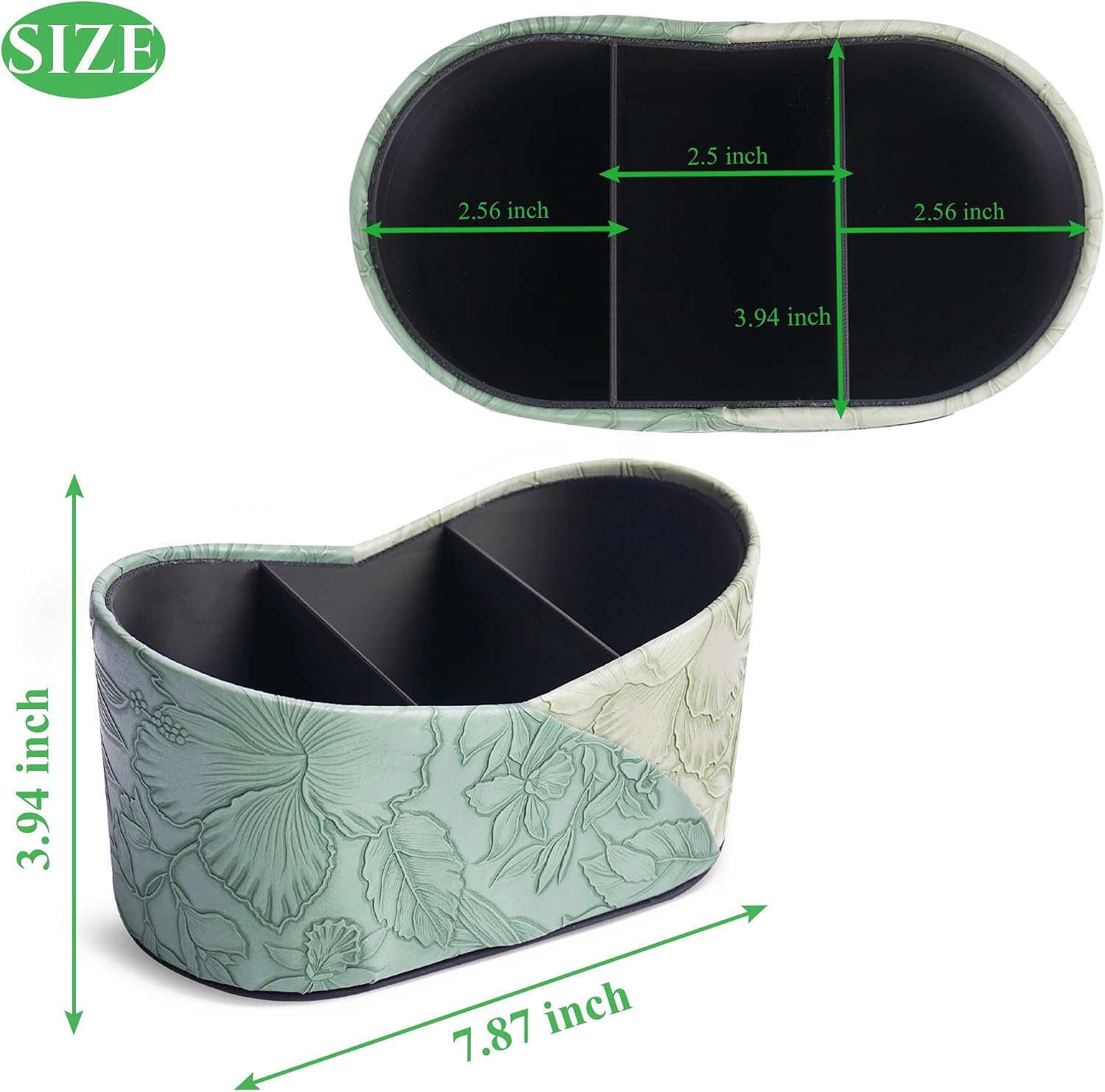 Two Leaves Shaped Leather Art Supply Organizer,Remote Control Holder,Multi-Functional Pencil Holder,3 Compartments Desktop Stationary Organizer(1-Green)