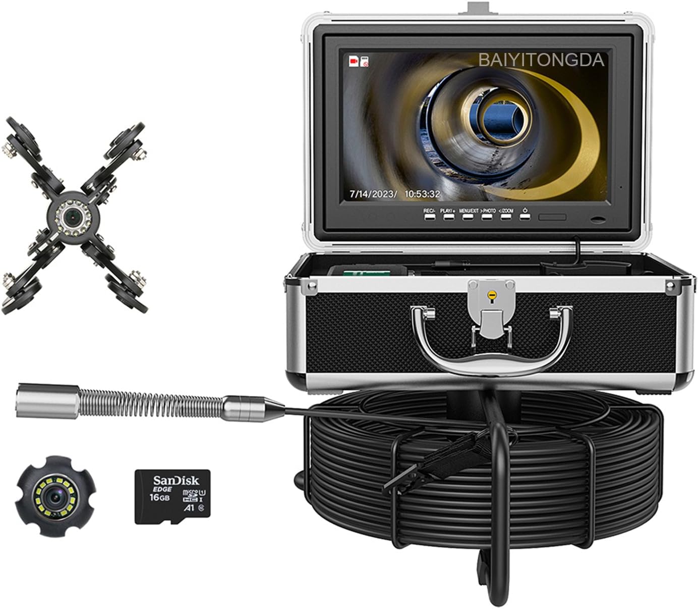 Sewer Camera, 10 Inch Pipeline Video Inspection Camera with DVR Function, 23mm Waterproof IP68 Camera, 12 Adjustable LEDs, Industrial Borescope for Home Wall Plumbing Drain Pipes,20M