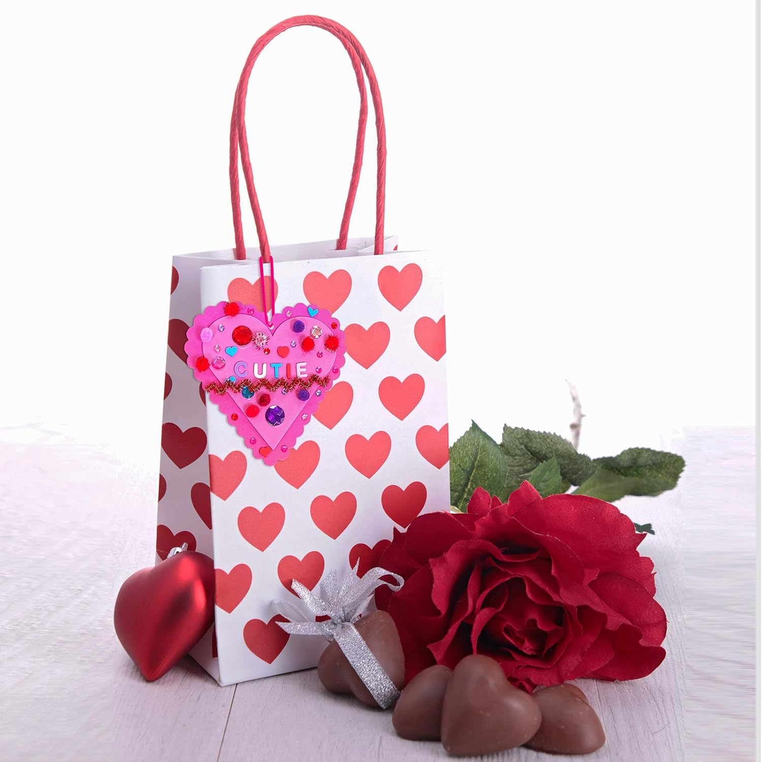 Winlyn 24 Sets Valentine's Day Heart Ornaments Decorations DIY Foam Craft Kits Assorted Shapes Stickers Pom-poms Googly Eyes for Kids Classroom Art Activity Gift Exchange