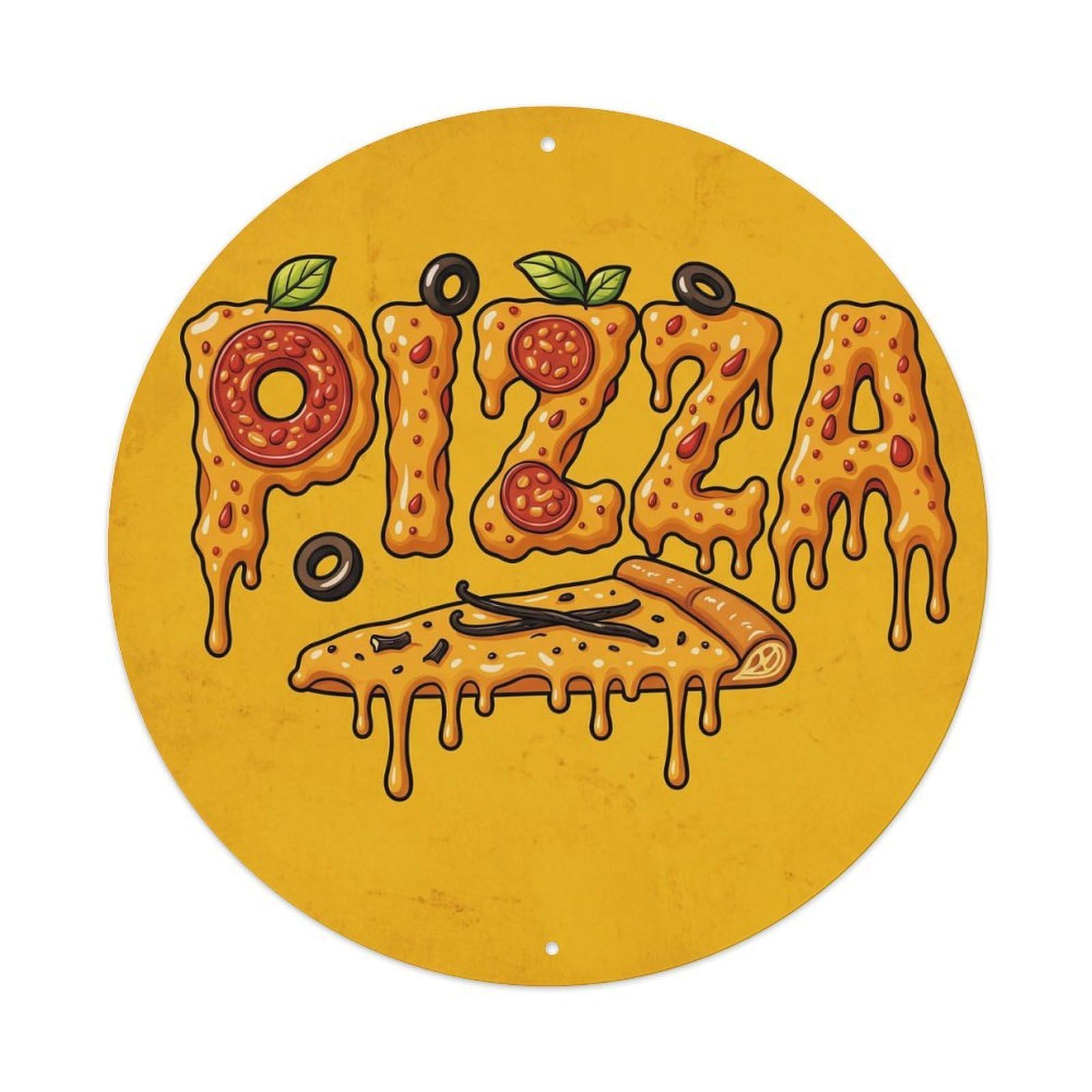 Huiyhb 8X8inch(20X20cm) Vintage Pizza Slice Vanilla Bean Metal Tin Sign
