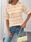 SHEWIN Femmes Hauts Col rond Manches Courtes Pullover T-shirt rayé en maille Outfits d'été pour femmes 2026