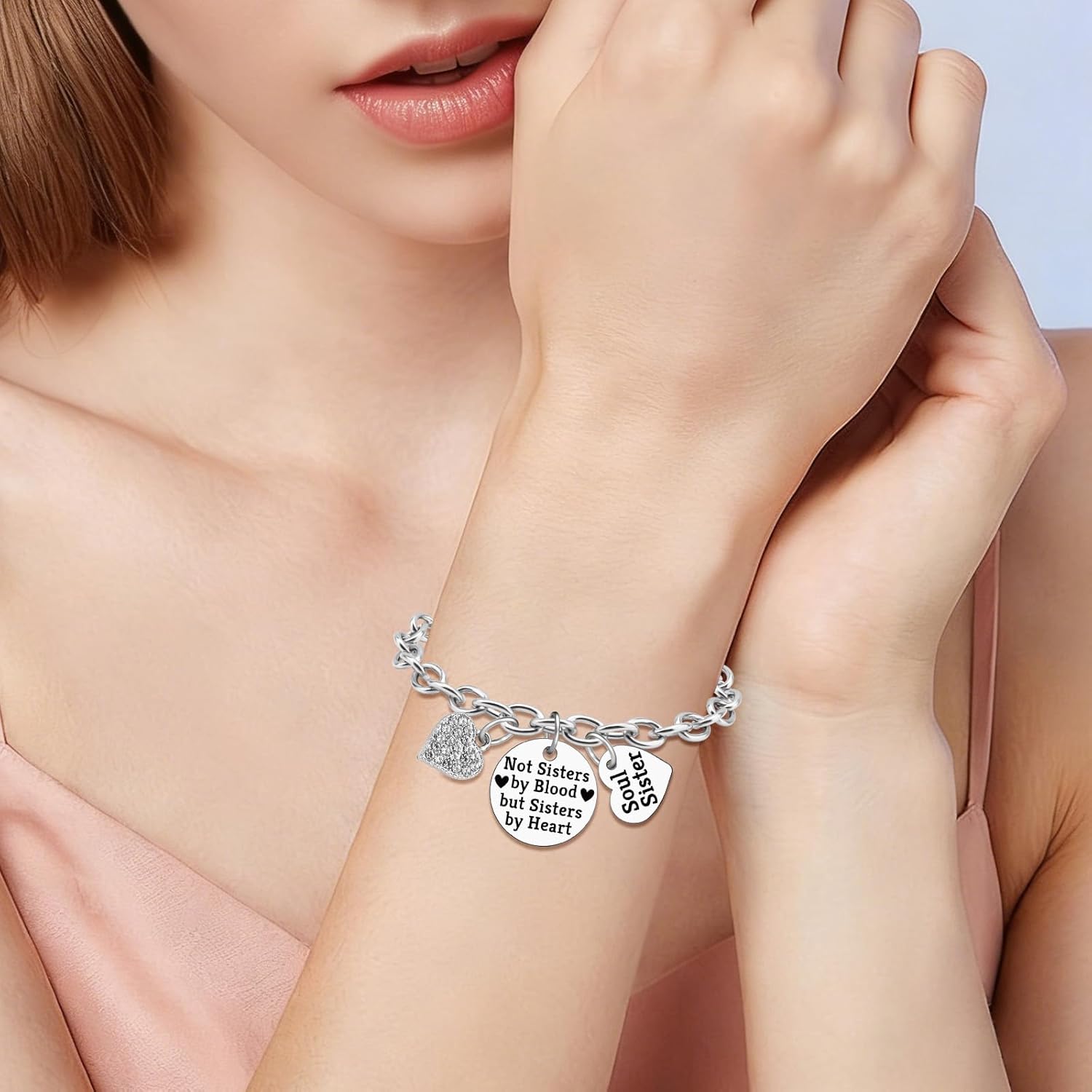 Gifts for Sisters Adult Stainless Bracelet Sister Gift from Sister Long Distance Gifts for Women Daughter Friends BFF Bestie Christmas Birthday Gift for Sisters In Law Soul Sis Silver Chain Bracelet - Image 4