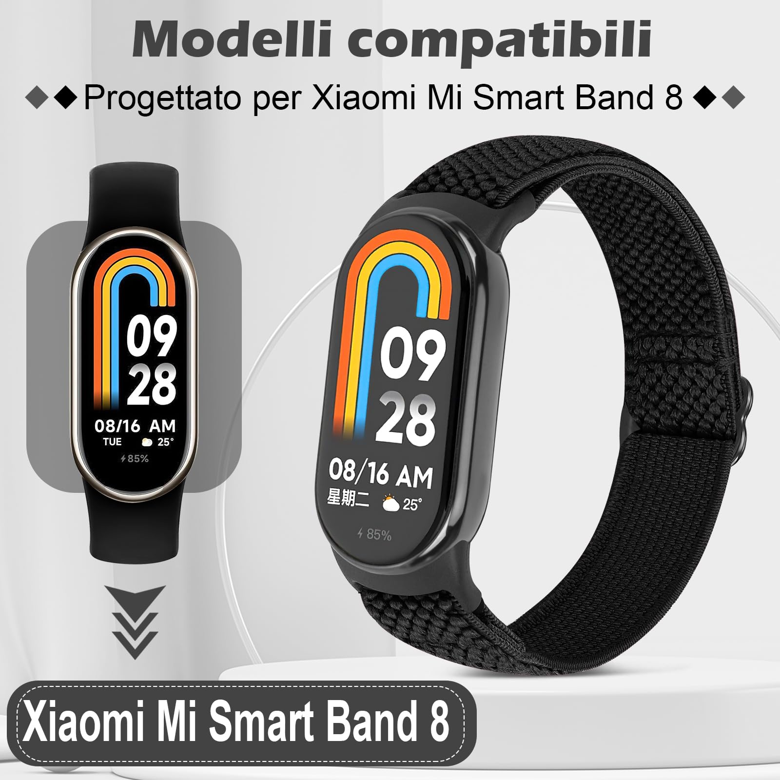SHIJZWD 2 Pezzi Cinturino Compatibile con Xiaomi Mi Band 8 per Donna Uomo, Cinturino Sportivo Elastico Nylon Solo Loop Bracciale di Ricambio per Xiaomi Mi Smart Band 8