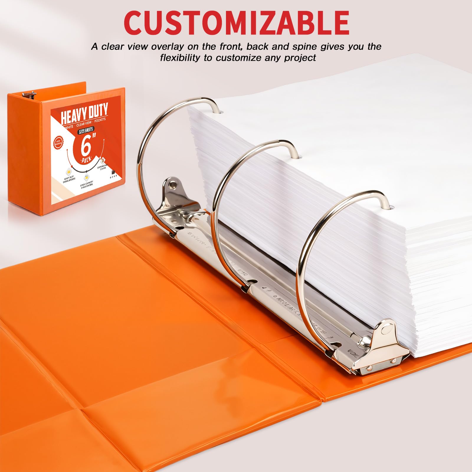 Sinload 4 raccoglitori ad anelli grandi da 15,2 cm, con tasche, 3 anelli, 21,6 x 27,9 cm, cartella per presentazioni, con copertina trasparente personalizzabile per documenti, file e progetti