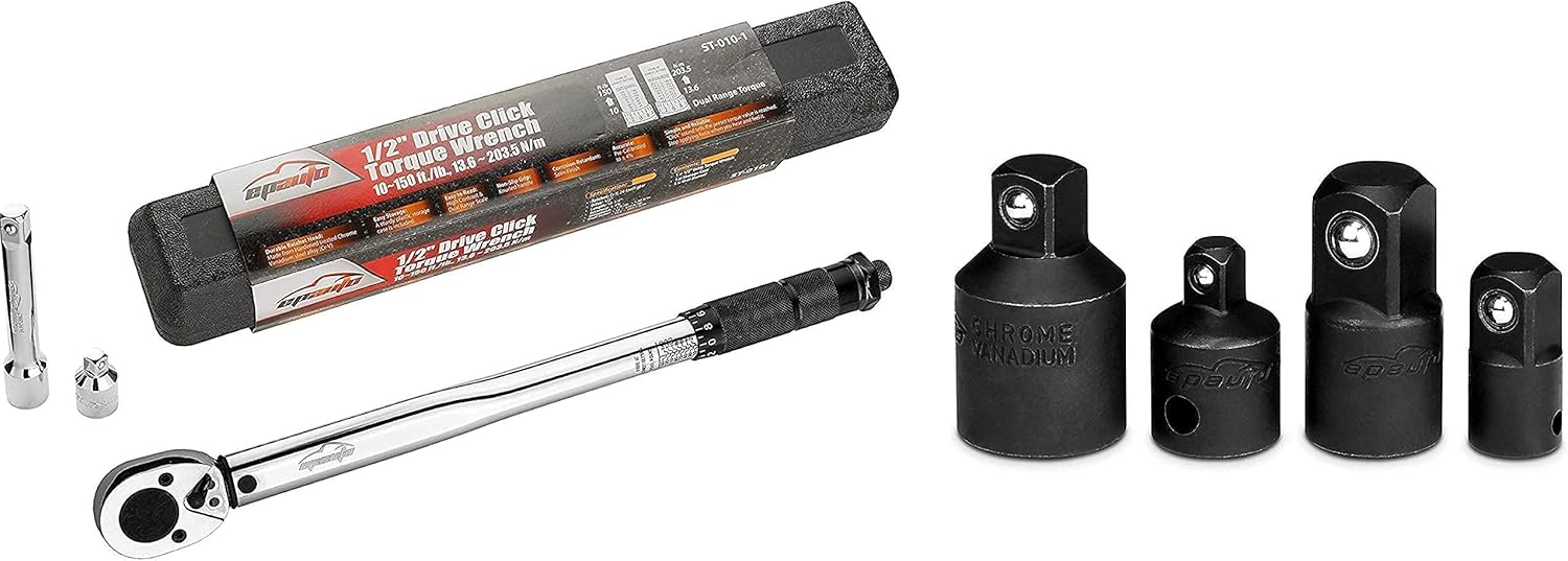 EPAuto 1/2-inch Drive Click Torque Wrench + 5 Pieces - Impact Socket Adapter