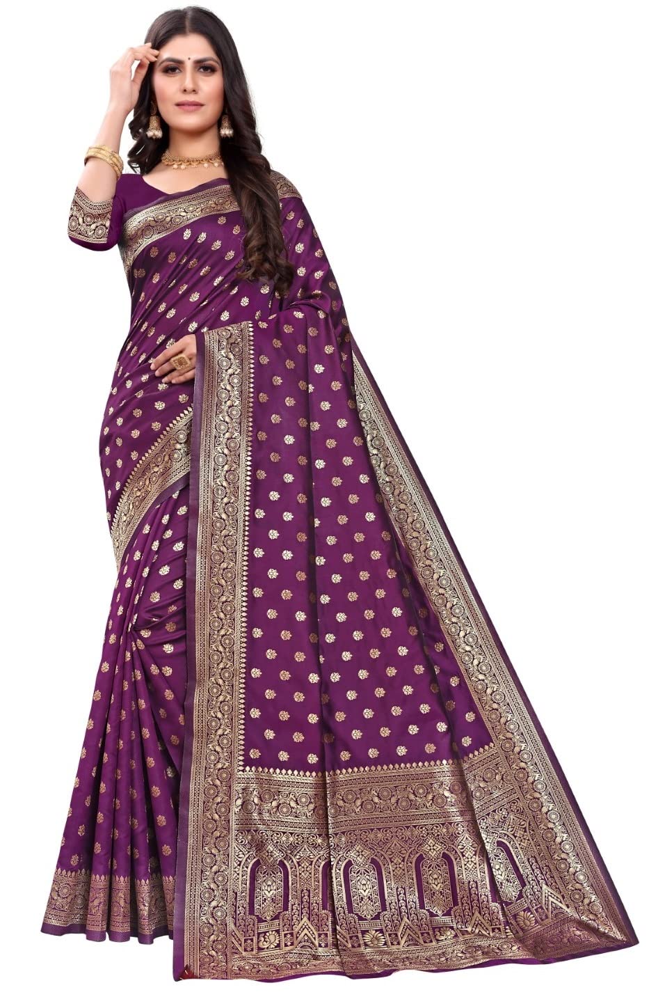 C J EnterpriseWomen's Pure Kanjivaram Silk Saree Banarasi Soft Sari With Blouse Piece For Wedding (Pari124-50)