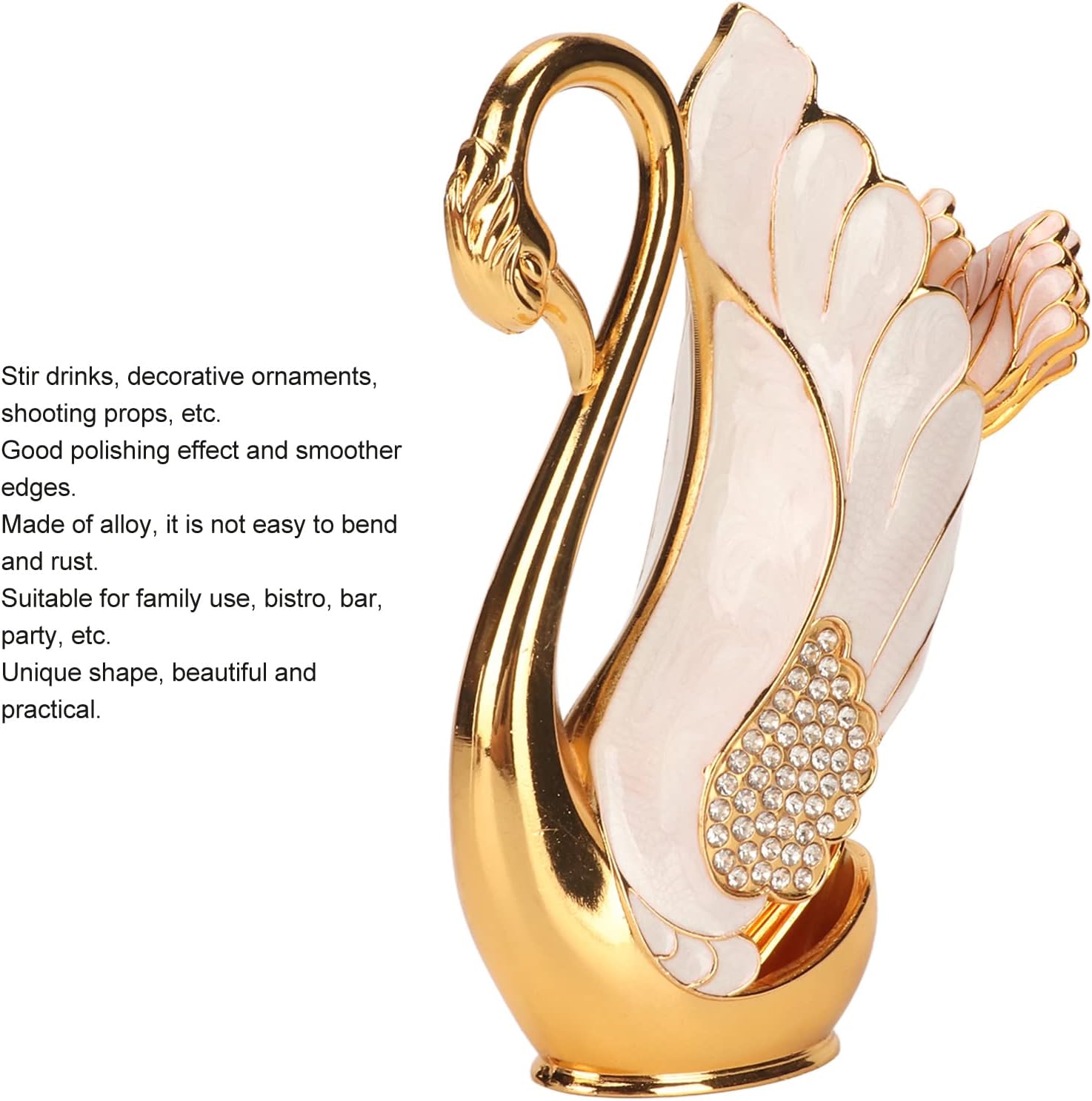 Coffee Dessert Spoon Holder Set Gold Swan Base Holder Coffee Dinnerware Set with Forks Spoons for Bistros Bars Parties (Golden White Fork)