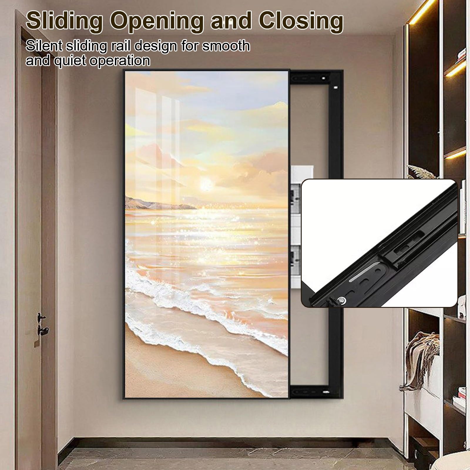 Copri Quadro Elettrico Decorativo, Cornice in Alluminio, Copri Contatore | Design Scorrevole Sul Lato Sinistro, Grafica a Tema Sole e Spiaggia, per Scatole Interruttori e Scatole Portafusibili(60x120)