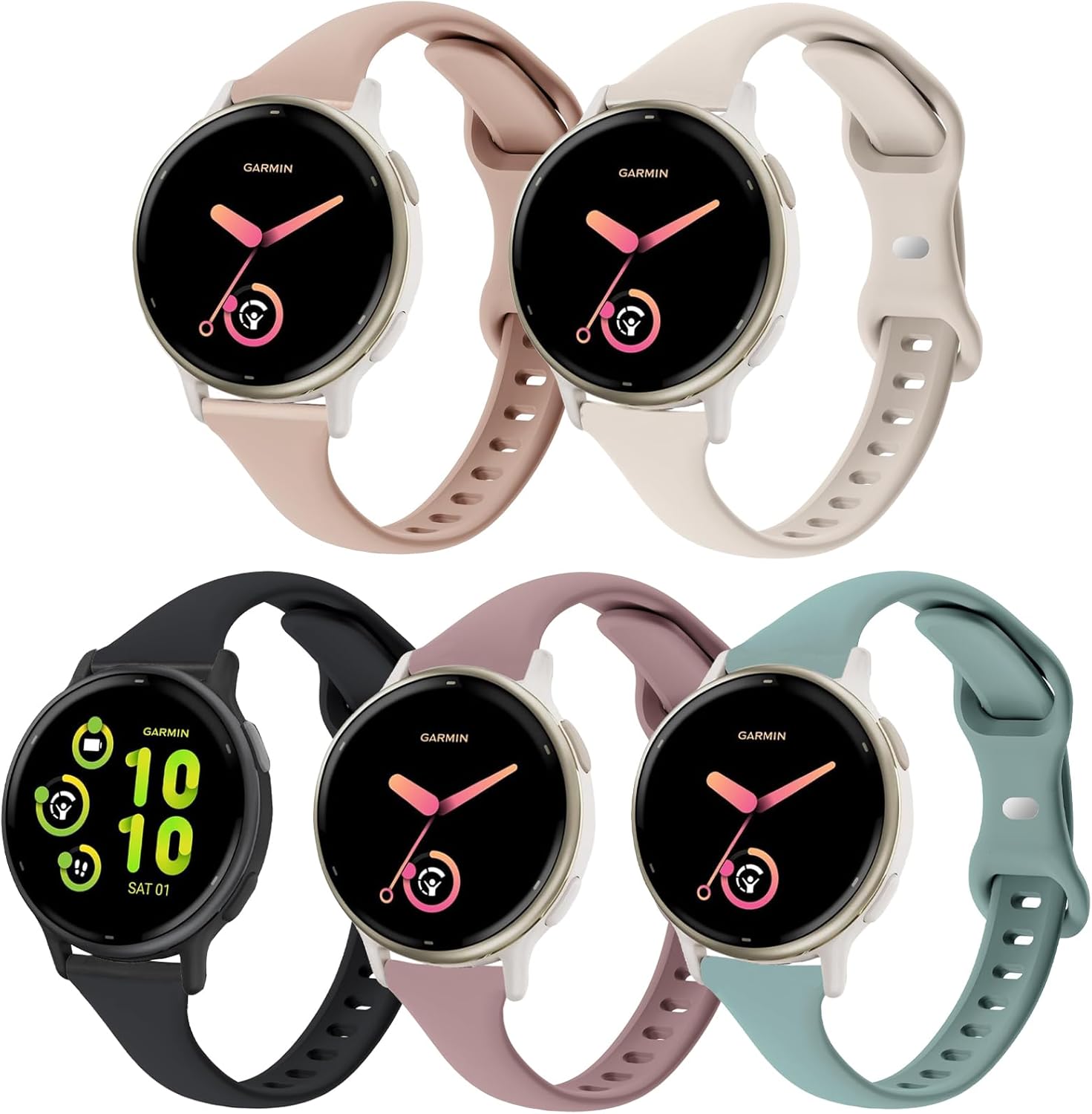 5 Pack Correas de Silicona Delgadas para Garmin Vivoactive 6/5, 20mm