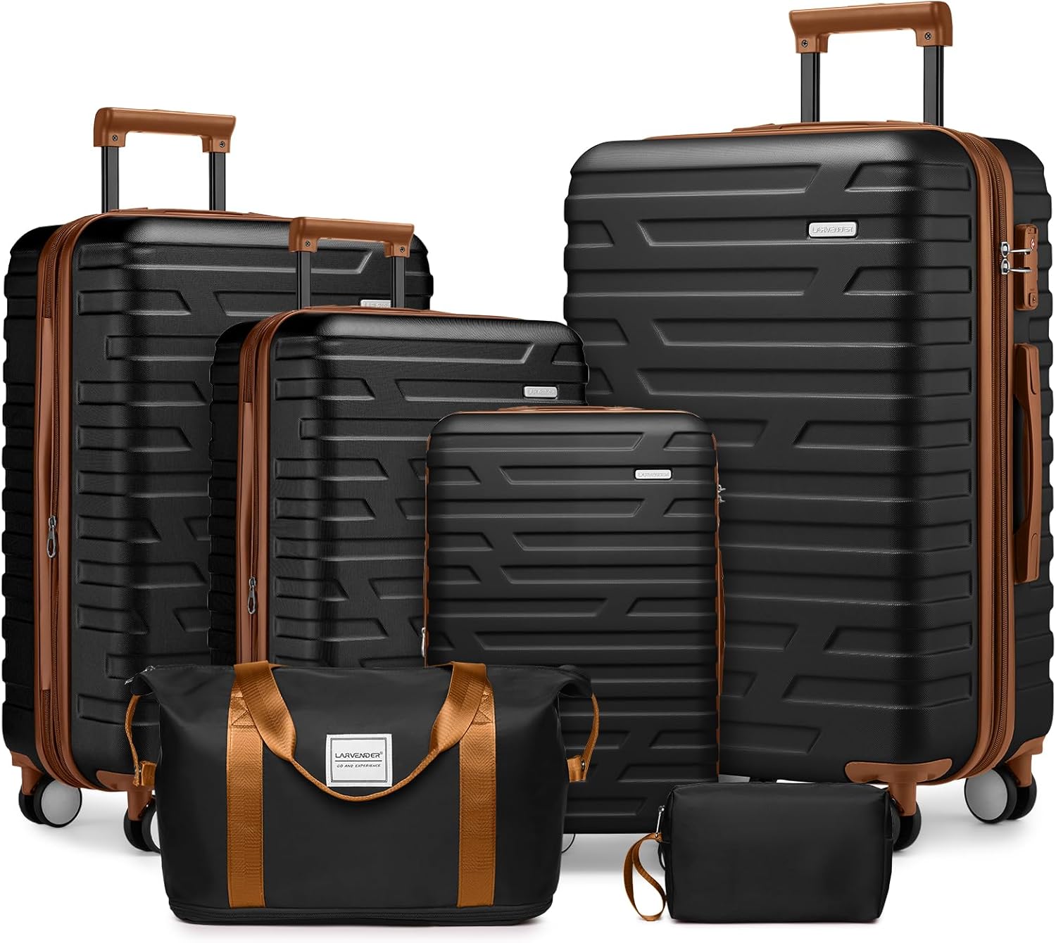 LARVENDER Luggage 6 Piece Sets Hardside Expandable Suitcases with Spinner Wheels TSA Lock, Lightweight Travel Carry On Luggage Sets for Women, Black