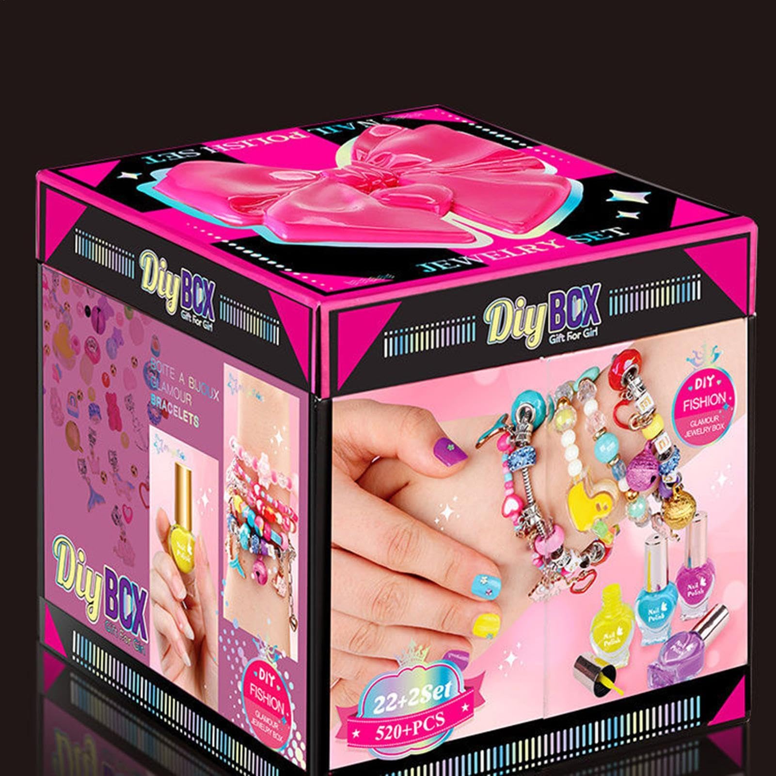 Kit Para Hacer Pulseras Con Dijes, Kit Para Hacer Joyas Para Niños | kit Para Hacer Pulseras Con Dijes De Cuentas Para Niñas, De Almacenamiento Para Hacer Joyas,Navidad Para Niñas De 4 A 12