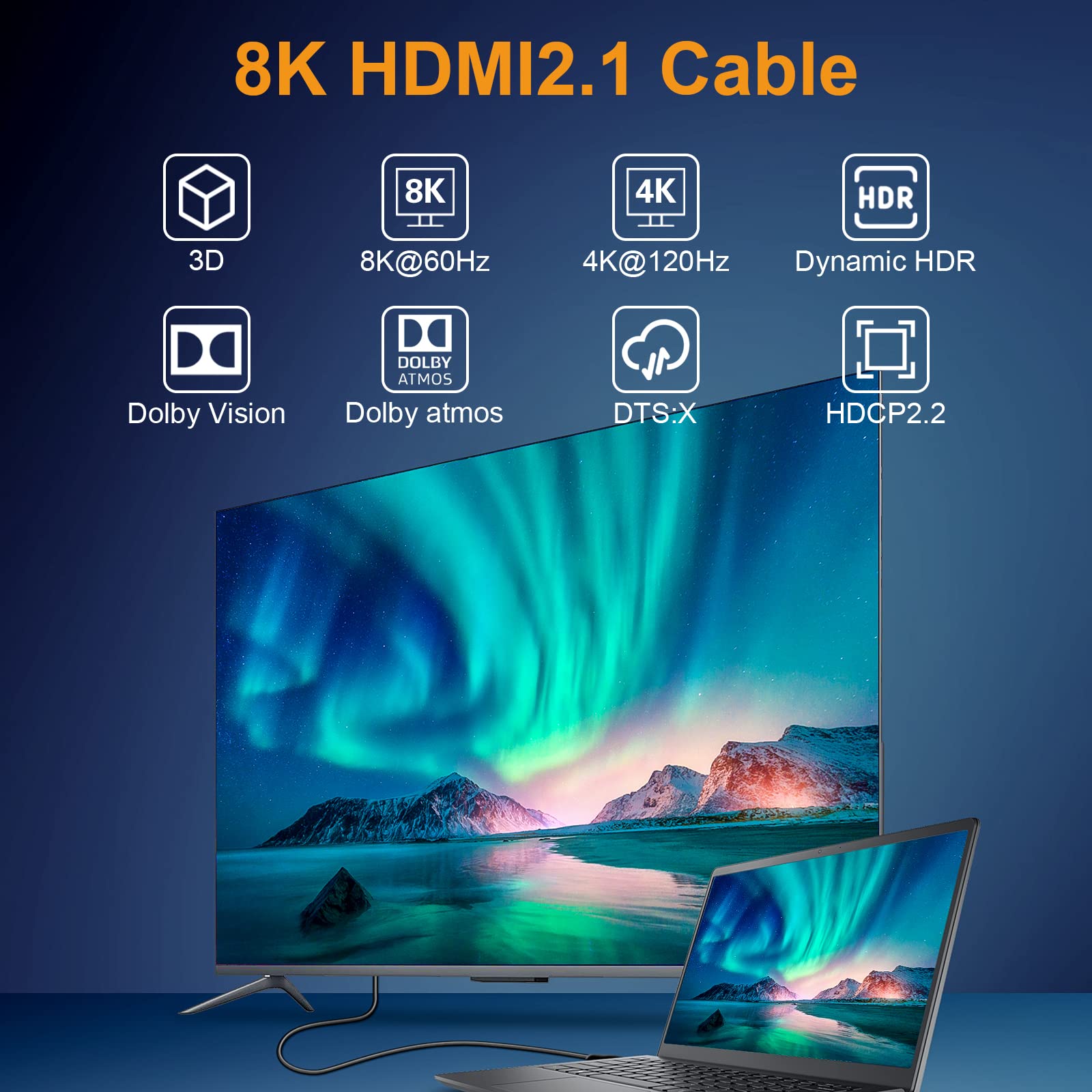 Amazon | VEECOH 8K HDMI 2.1ケーブル 8m | VEECOH | HDMIケーブル