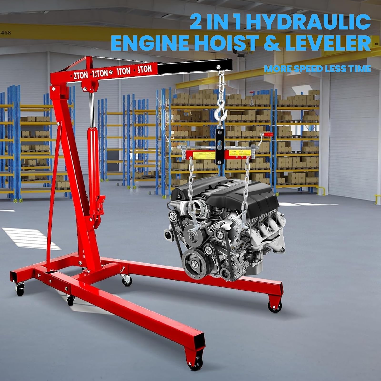 Grúa Elevadora Plegable De 2 Toneladas para Taller, con 6 Ruedas Y 4 Posiciones Ajustables, Elevación De Motor Móvil Y Palanca De Elevación De Motor para Carga.