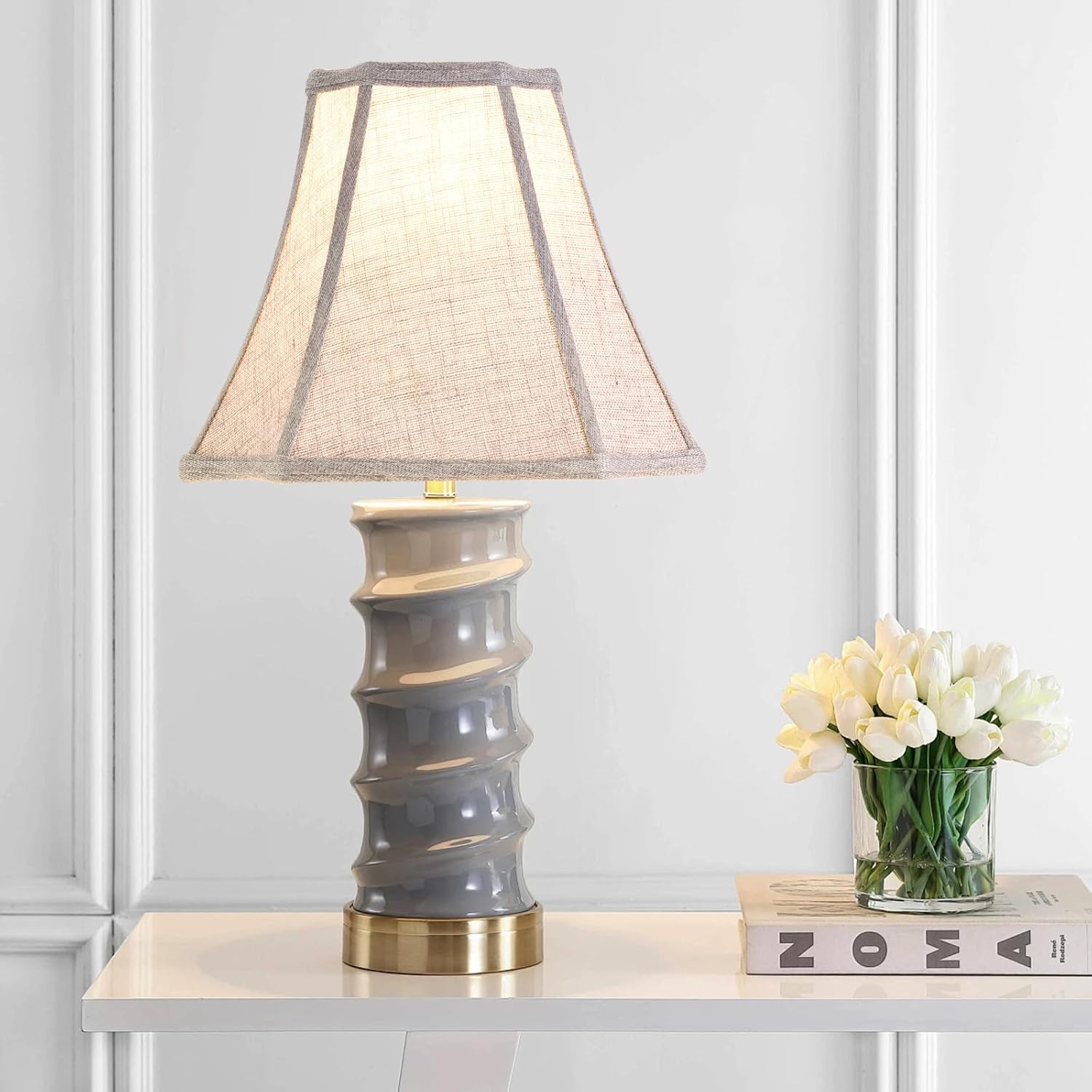 Grey Bell Lamp Shades Replacement for Table Lamps, Floor Lamps, 6.25×6.25``Top13×13``Bottom×11``Hight, Fabric Natural Linen Hand Crafted(Spider Fitter)