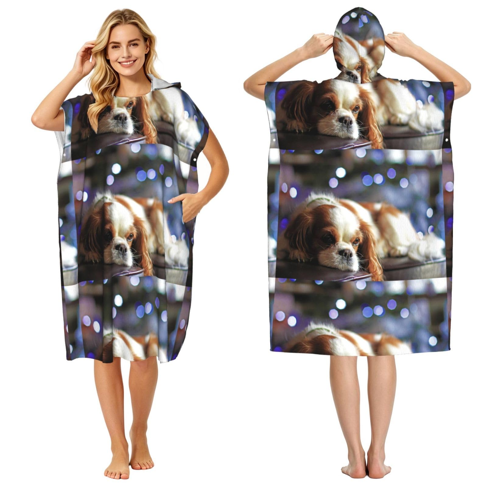 Poadnly Cavalier King Charles Spaniel Small Spaniel, Adult Hooded Beach Towel 90 x 110 cm,Changing Bath Robe, Surf Poncho Towel For Women Men