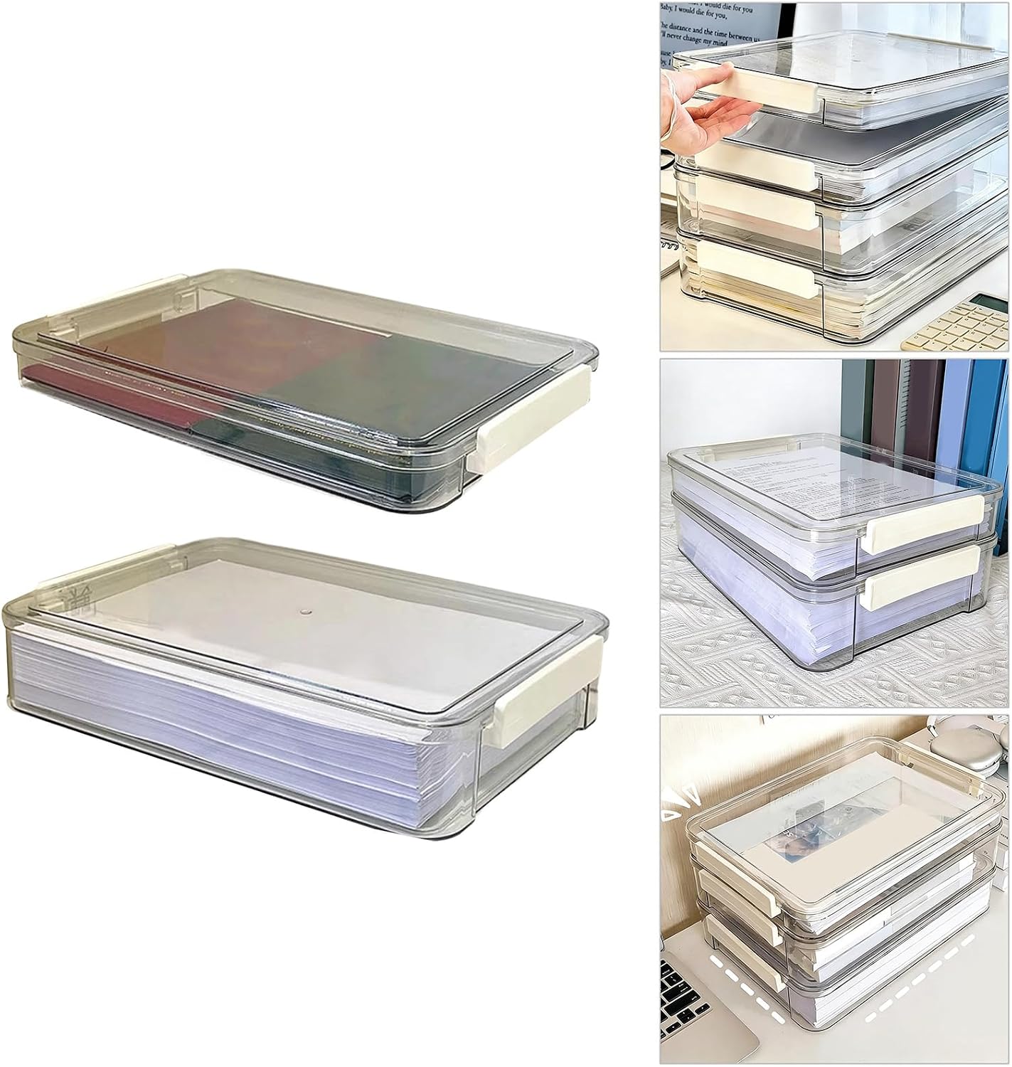 Stackable Document Storage Box with Secure Closure for Books Papers Magazines Stackable Storage Container