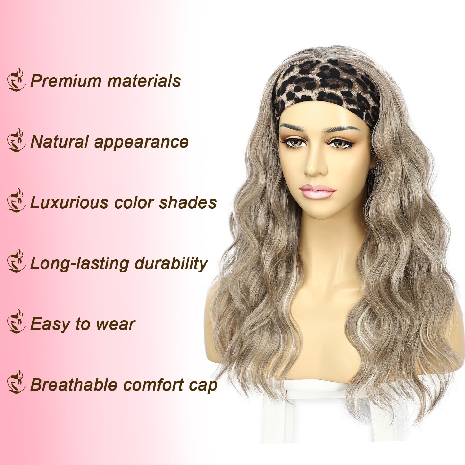 Sapphirewigs Headband Wig Grey Wavy Synthetic Headband Wigs for Women Body Wave Glueless Short Hair Daily Wear Date Party Halloween Christmas 20 inch - Image 3
