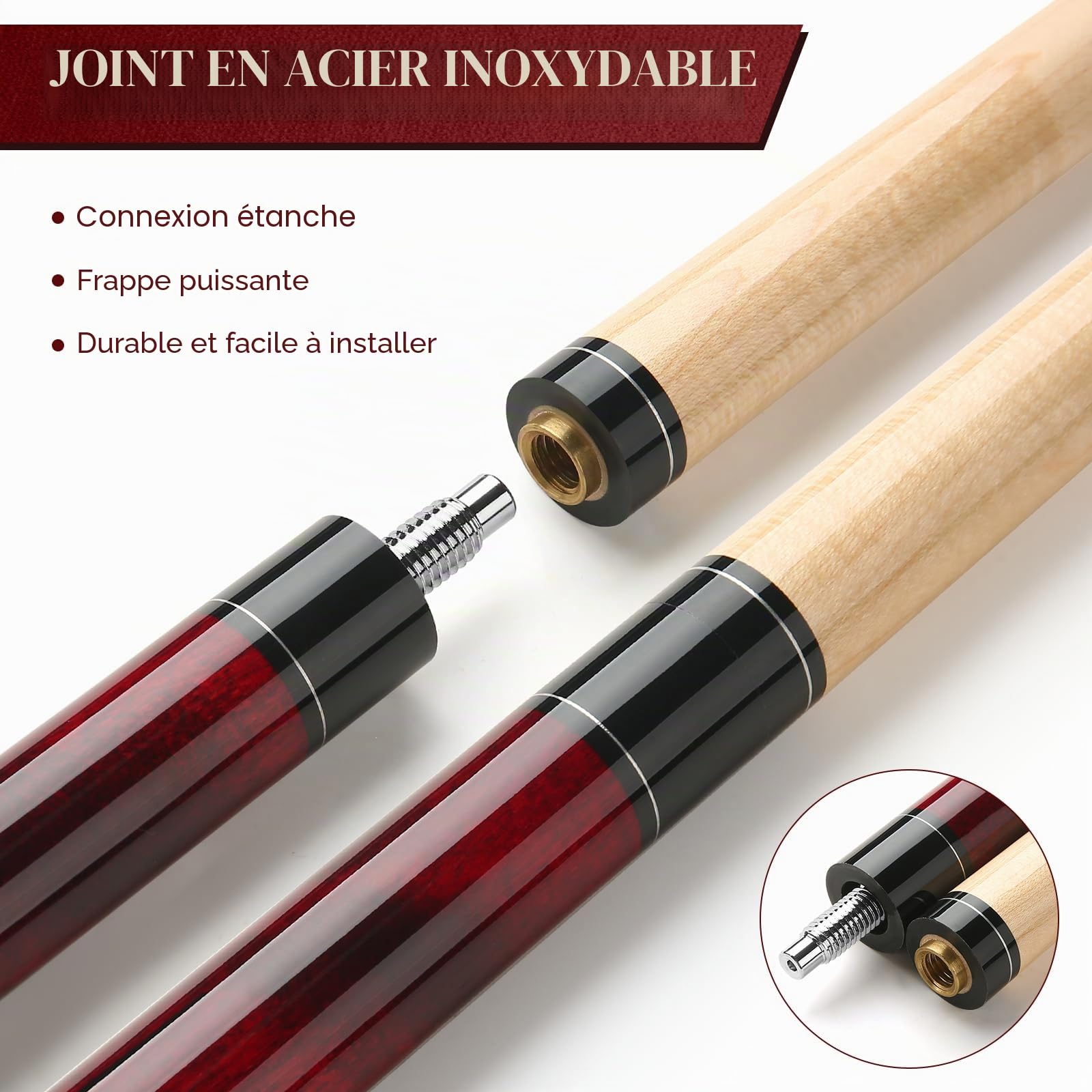Queue de Billard, 58 Pouces 19 Oz Pool Cue Stick Bâtons de Billard en Bois Dur de Pointes de 13 mm pour Joueur Professionnel de Billard