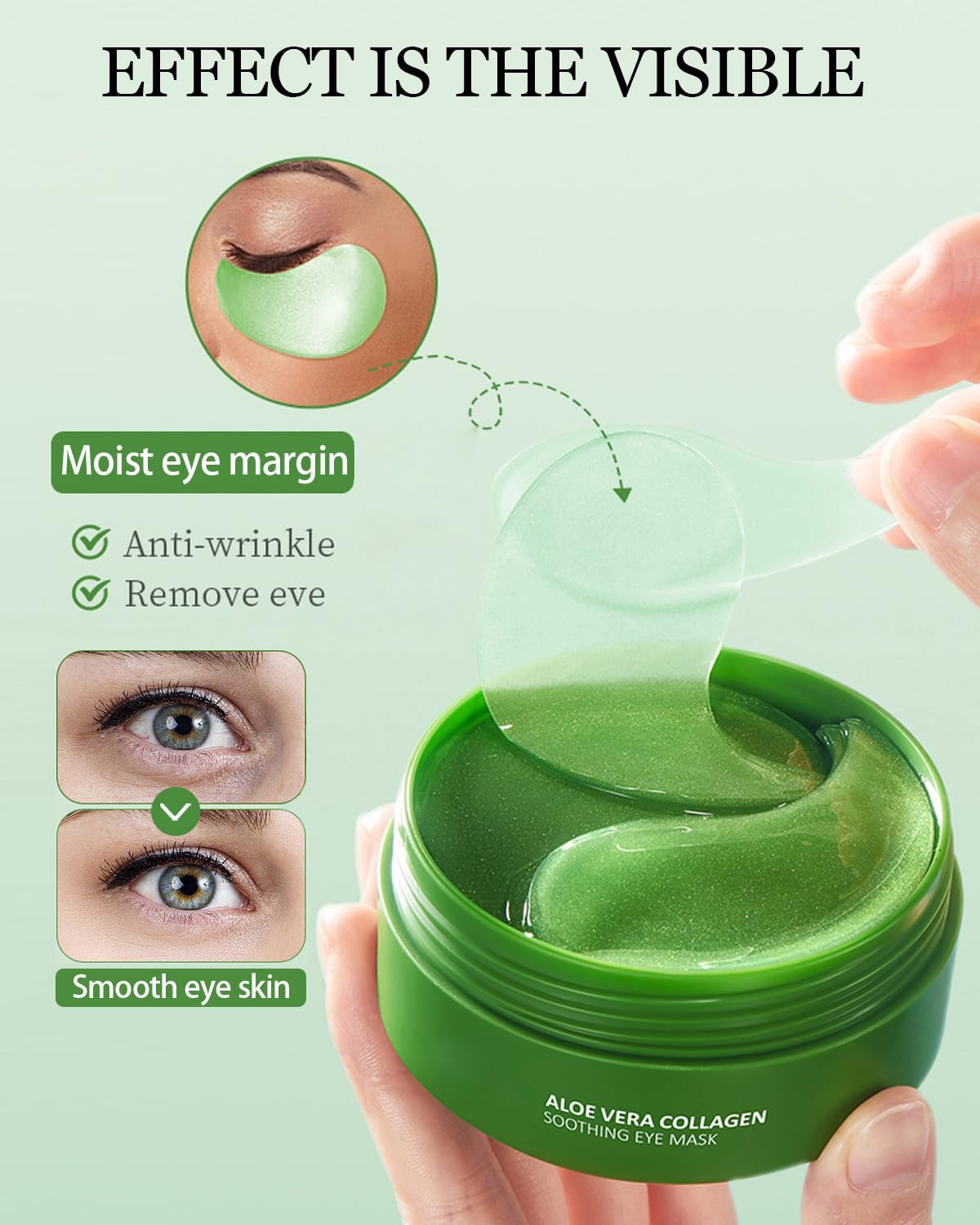 60 szt. Aloe Vera Maska na oczy, hydrożelowa maska na cienie i zmarszczki, zabieg przeciwstarzeniowy kolagenu, zmniejsza worki na oczy i cienkie linie