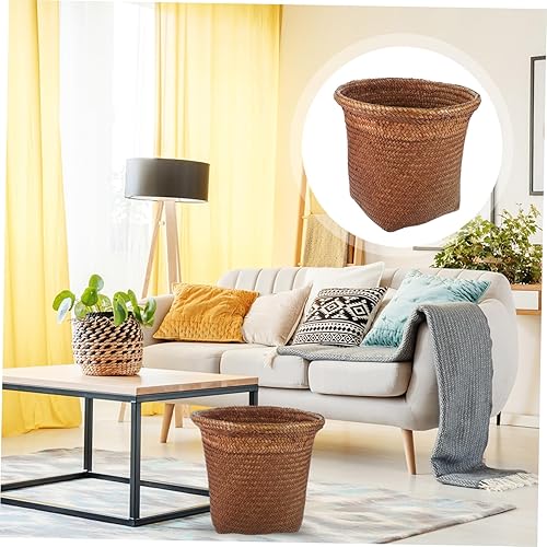 Miniatura 6 de Ipetboom Cesta de basura tejida para almacenamiento de pajilla, canasta de basura para baño, papelera redonda para plantas, papelera de lápiz,