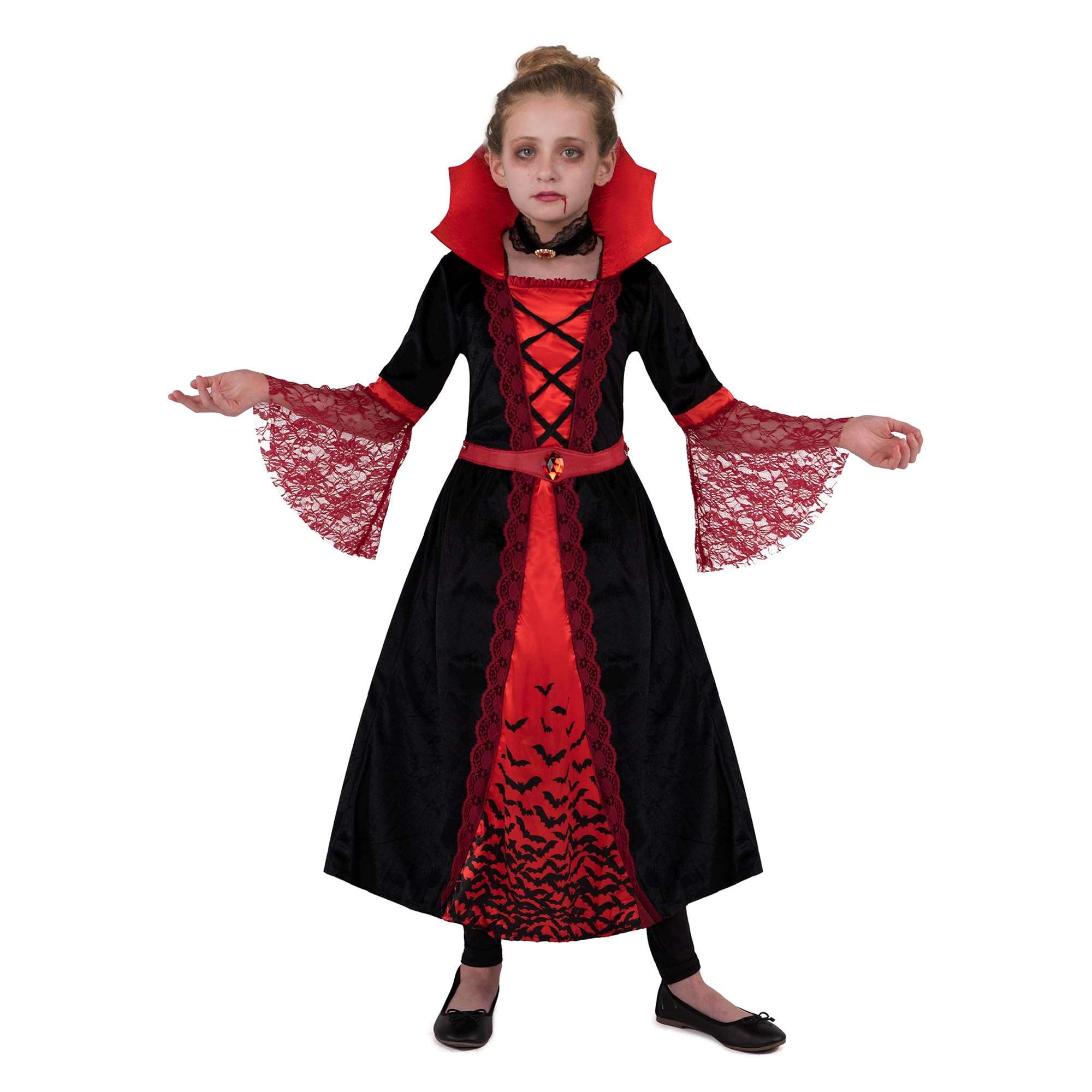 Spooktacular Creations Girls Gothic Vampire Costume, Victorian Vampiress Queen Cloak, Noble Medieval Queen Halloween Dress up