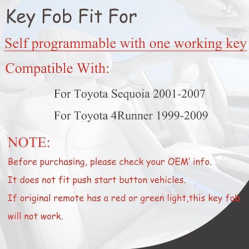 Miniatura 3 de Llavero de entrada sin llave compatible con Toyota 4Runner Sequoia 1999 2000 2001 2002 2003 2004 2005 2006 2007 2008 2009 Reemplazo de control